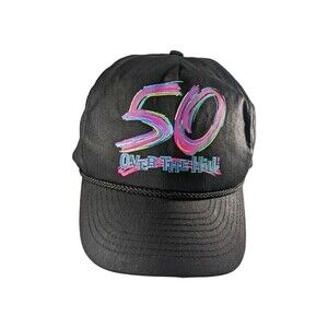 VTG 50th Birthday "50 Over The Hill"  Neon Text Black Snap Back Baseball Cap Hat